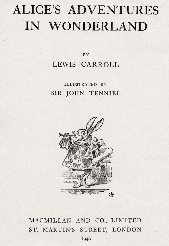 Valkoinen kani "Liisan seikkailut ihmemaassa" otsikkosivulla tekijältä John Tenniel