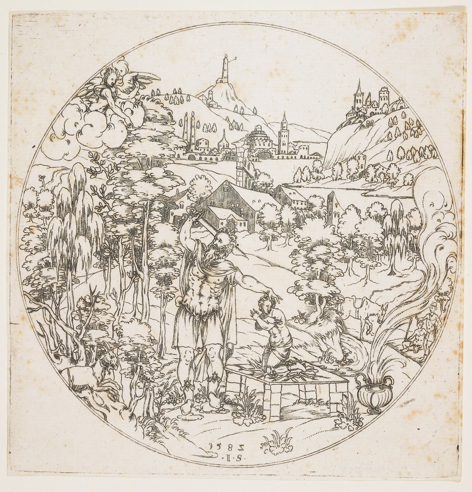 Abrahamin uhri, 1585 (lyöntipistokaiverrus) tekijältä Jonas Silber