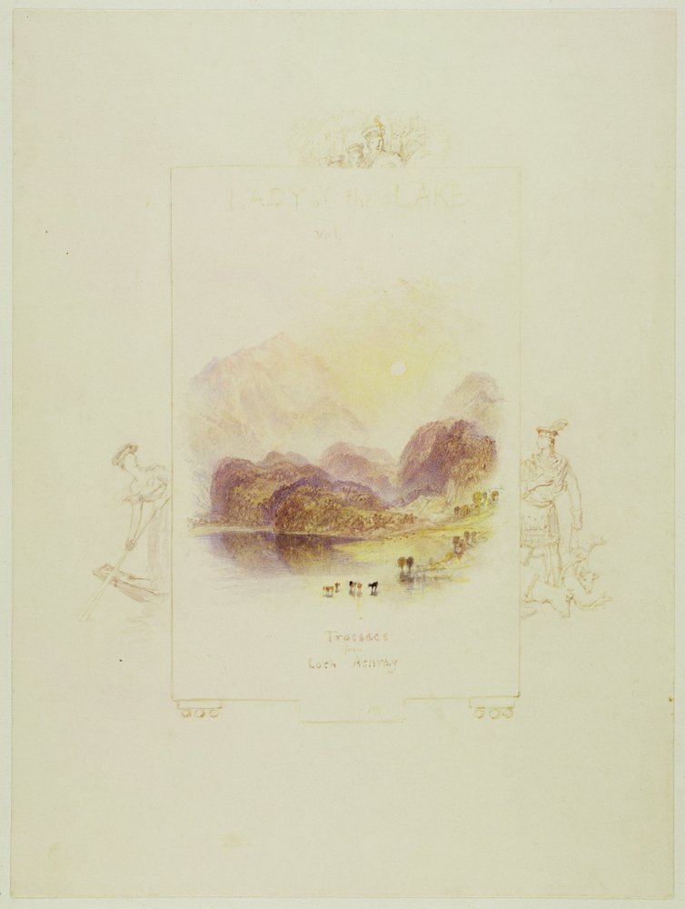 Suunnittelu kuvitukseen Walter Scottin "Lady of the Lake", Loch Achray (lyijykynä, kynä ja muste ja wc paperilla) tekijältä Joseph Mallord William Turner