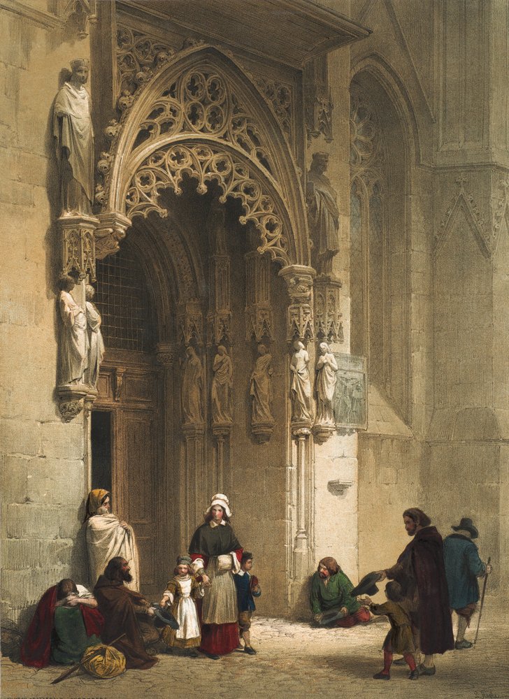 Pyhän Sebaldin kirkko, Nürnberg, arkki 12, Haghen luonnossalkusta: Belgia, Saksa", noin 1845-55. tekijältä Louis Haghe