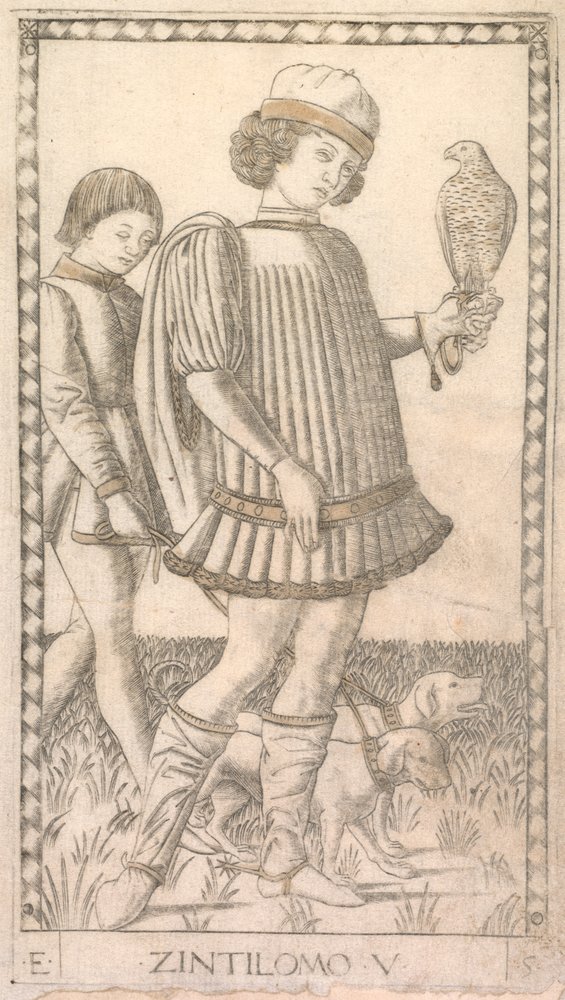 Gentleman Tarocchi-sarjasta E: Conditions of Man, #5, c. 1465. tekijältä Master of the E-Series Tarocchi