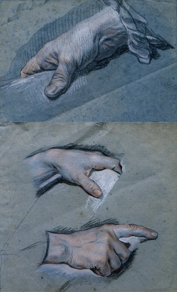 Tutkimus miehen käsistä (pastelli paperille) tekijältä Maurice-Quentin de La Tour