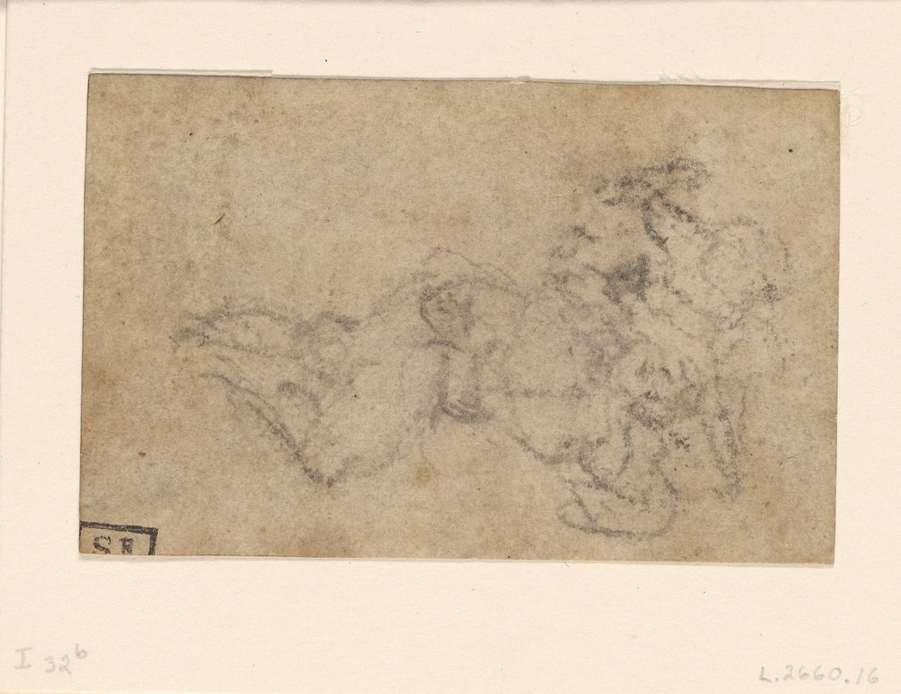 Michelangelo - Daavid ja Goljat. Verso Säännösteltyjä arkkitehtonisia tutkimuksia, n. 1550-1556, I, 32b. tekijältä Michelangelo