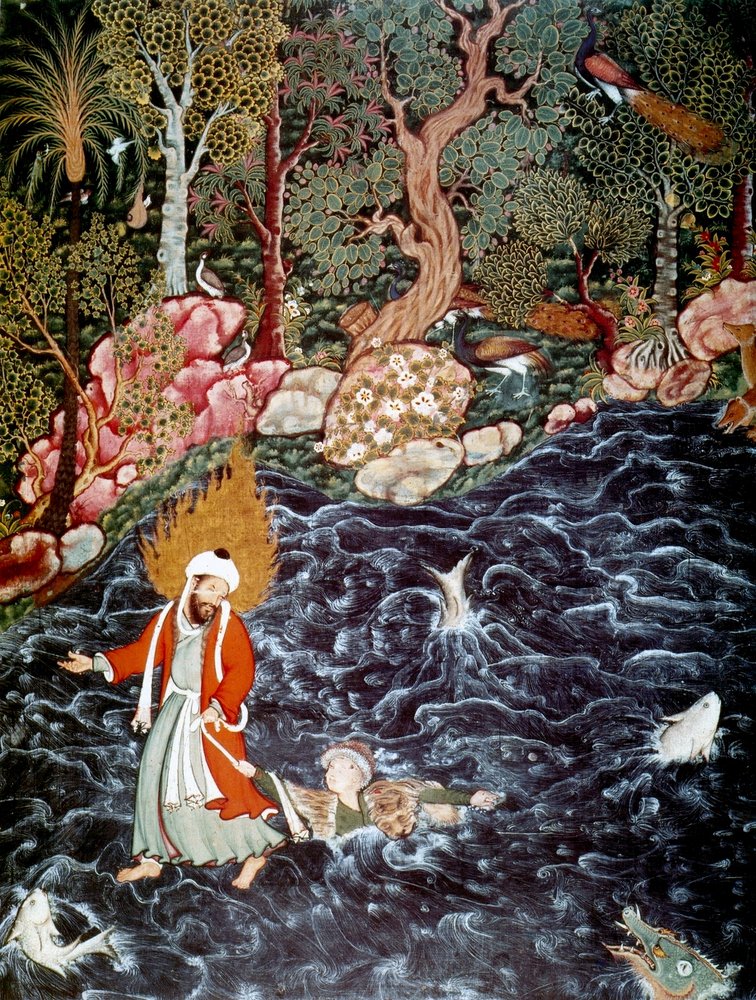 Profeetta Elia pelastaa prinssi Noor Ad-Dahrin, 1562–1577. tekijältä Mir Sayyid Ali