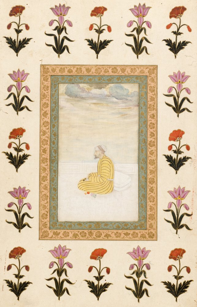 Mietiskelevä mies istuu terassilla, 1674-1675 tekijältä Mughal School