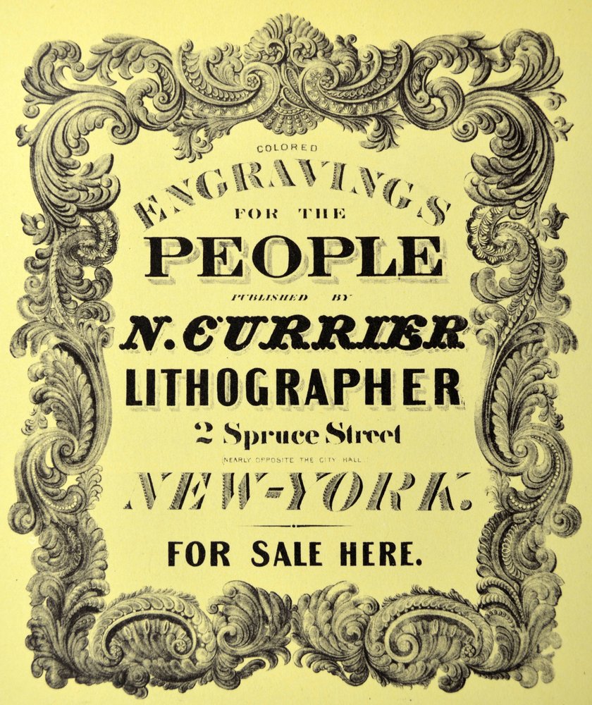 Currier & Ives Illustration 19th Century. Kirjakilpi nimiölehdellä : Värillisiä kaiverruksia ihmisille. tekijältä N. and Ives, J.M. Currier