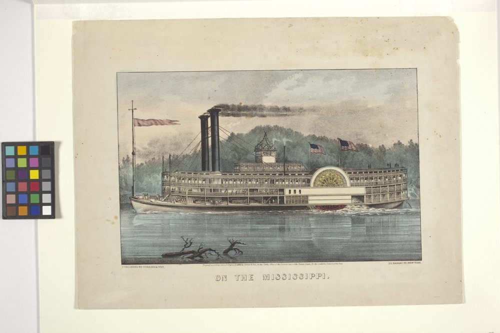Mississippillä (käsinvärinen litografia) tekijältä N. and Ives J.M. (1824-95) Currier