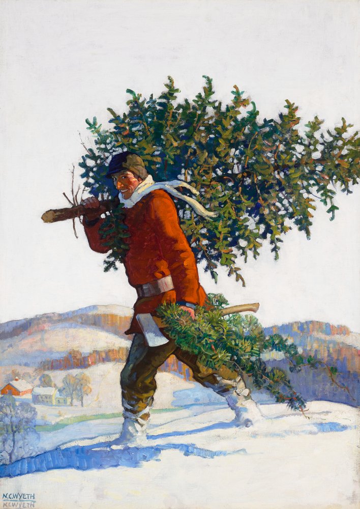Joulukuusi - Chadds Ford (Popular Magazine, kansikuva) tekijältä Newell Convers Wyeth