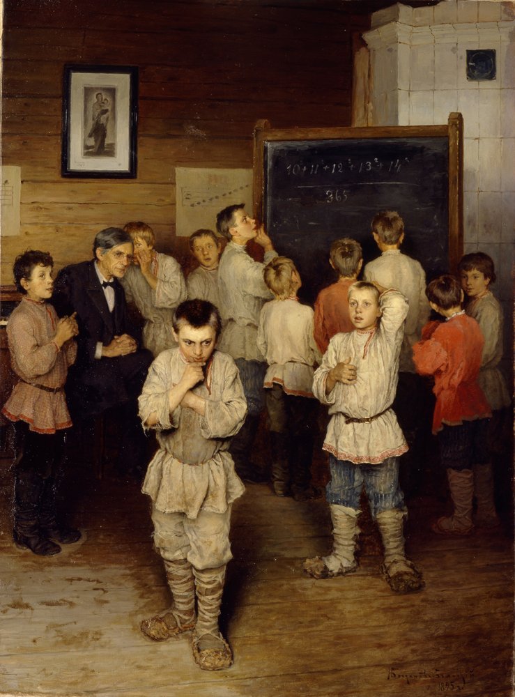 Päässälaskua kansakoulussa, 1895 tekijältä Nikolai Petrovich Bogdanov-Belsky