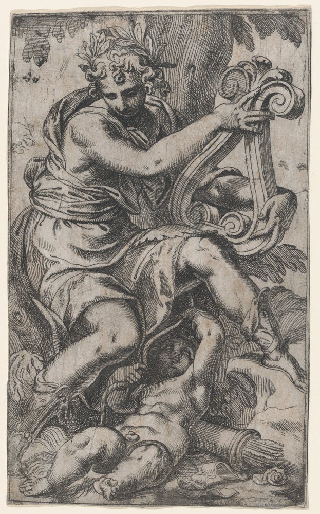 Cupid ja Apollo lyyran kanssa, n. 1568, n. 1568. tekijältä Paolo Farinati