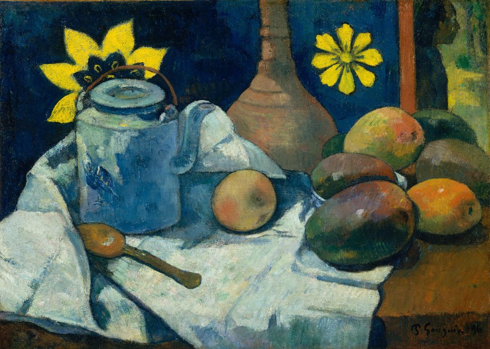 Asetelma, jossa on teekannu ja hedelmiä, 1896 tekijältä Paul Gauguin