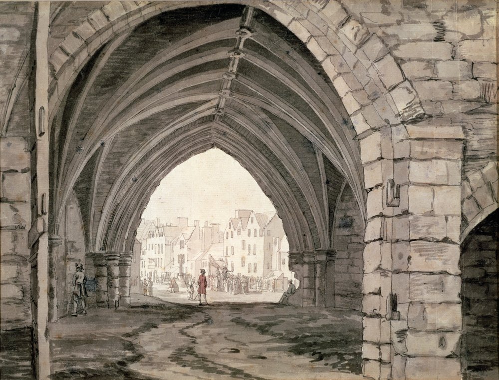 Osa Holyrood Abbeystä, josta on näkymät Canongatelle (kynä ja muste pesulla) tekijältä Paul Sandby