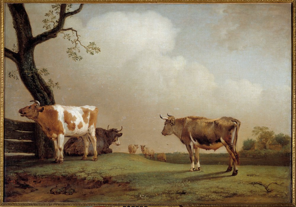 Niitty. Lehmälauma niityllä. Paul Potter (1625-1654), 1652, mitat: 0,84 x 1,21 m tekijältä Paulus Potter
