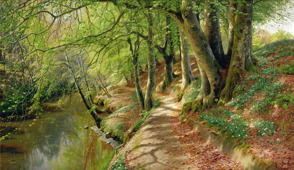 Metsäinen jokimaisema (öljy kankaalle) tekijältä Peder Monsted