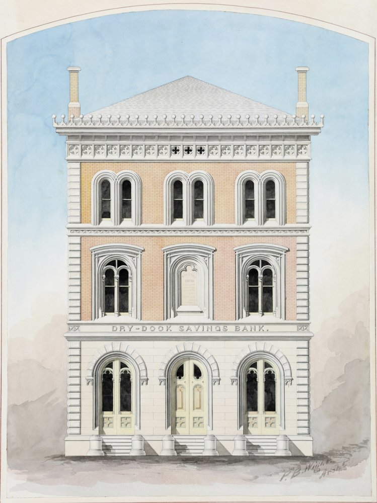 Dry Dock Savings Bank, New York City, New York, Kilpailu Piirustuspiirustus tekijältä Peter Bonnett Wight