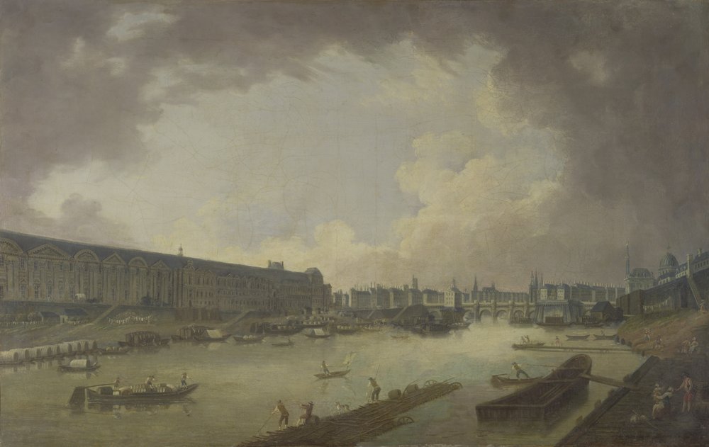 Näkymä Pont Neufille ja Galeries du Louvrelle Pont Royalista tekijältä Pierre-Antoine Demachy