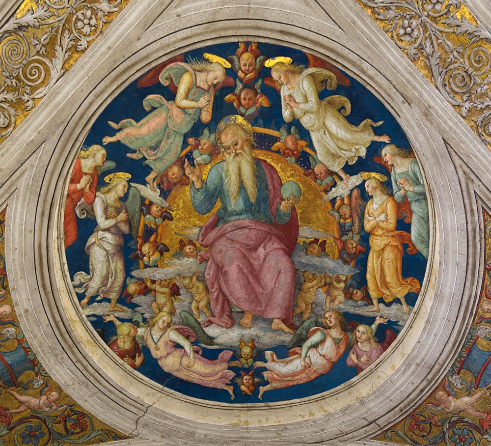 Isä Jumala enkelien kanssa Stanza dellincendio di Borgosta tekijältä Pietro Perugino