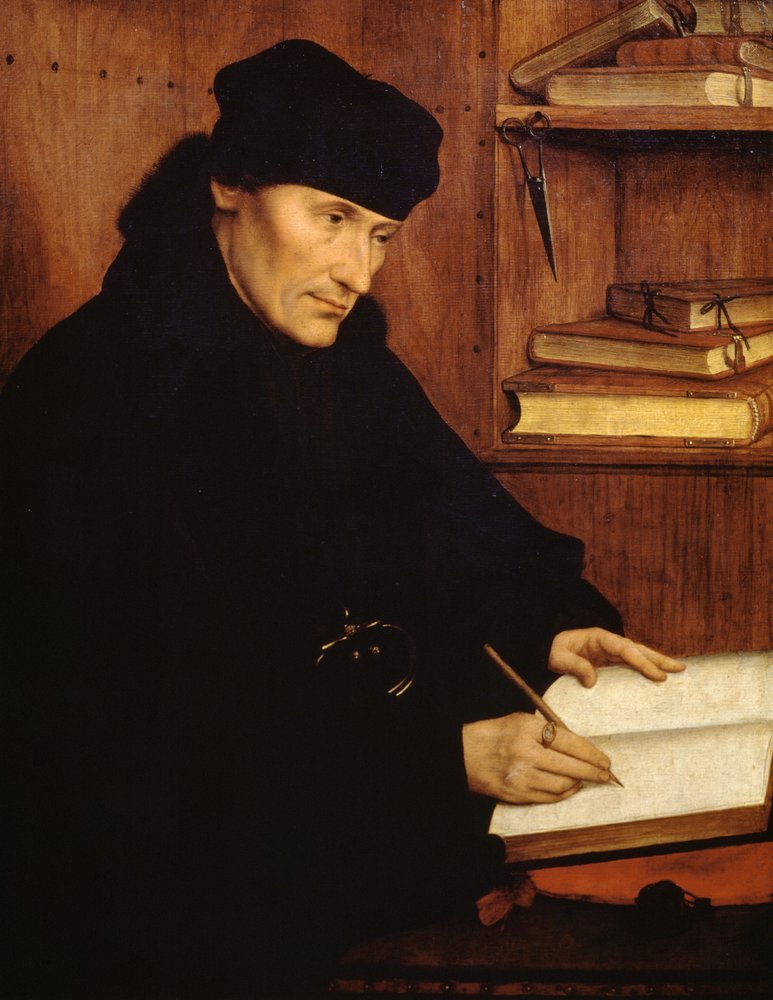 Erasmus Rotterdamilaisen (1466-1469 - 1536), hollantilaisen teologin ja humanistin muotokuva tekijältä Quentin Metsys