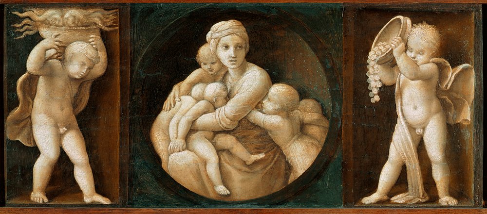 Hyväntekeväisyys, predella Baglionin alttaritaulusta tekijältä Raphael (1483-1520)