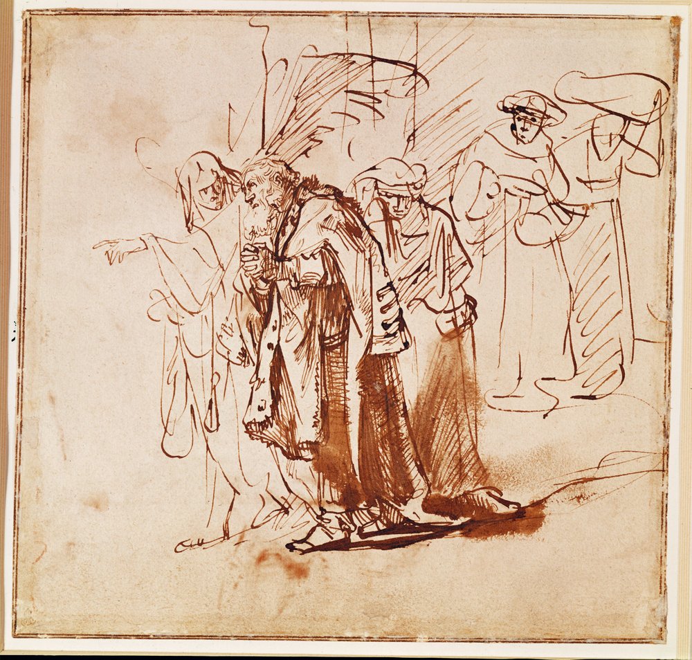 Loot ja hänen perheensä. Tussipiirros (piirustus) tekijältä Rembrandt Harmensz. van Rijn