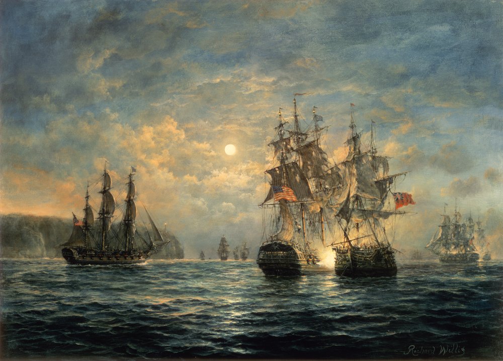 Bonhomme Richardin ja Serapien kihla Flamborough Headin edustalla, 1779 tekijältä Richard Willis