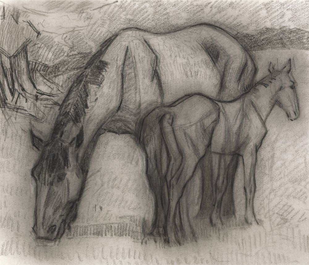 Study for Mare and Foal, Lytchetts, Clayhidon, 1917 (musta värikynä paperilla) tekijältä Robert Polhill Bevan