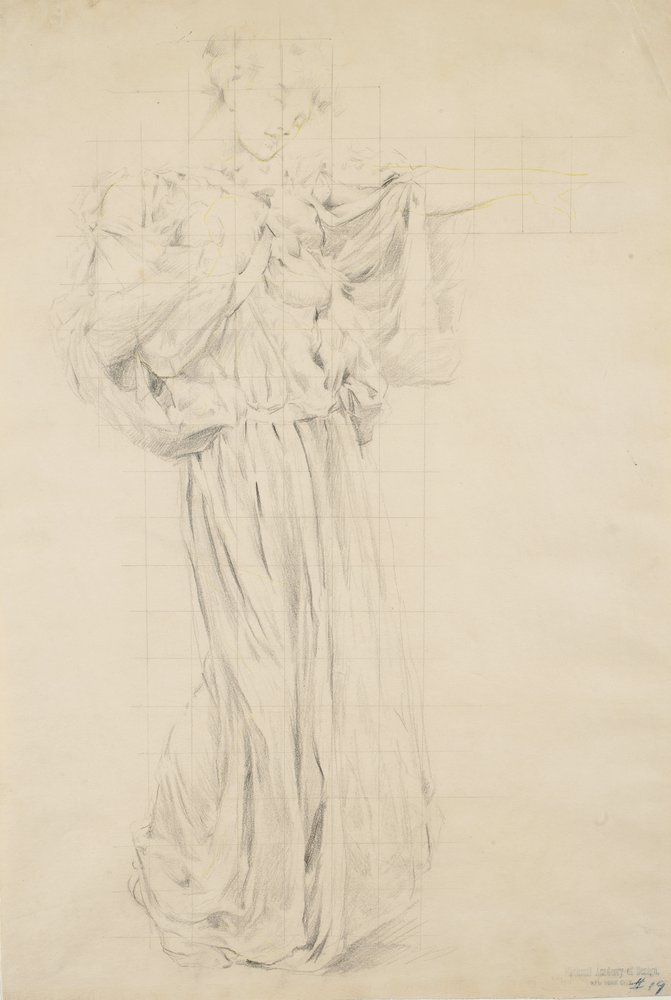 Study for Moods to Music, 1893-95 (grafiitti keltaisella lyijykynällä kiiltävällä kudottupaperilla) tekijältä Robert Frederick Blum