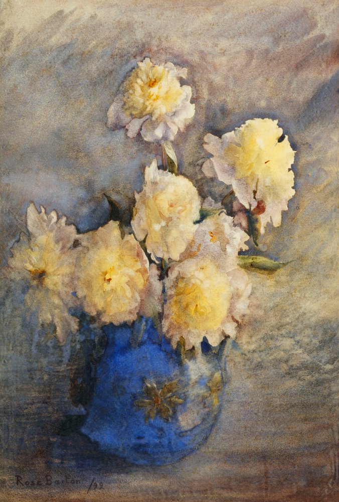 Pionit sinisessä maljakossa, 1899 tekijältä Rose Maynard Barton