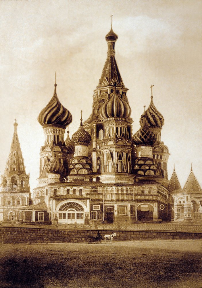 Pyhän Basileios Autuaan katedraali, Punainen tori, Moskova, n. 1890 tekijältä Russian Photographer