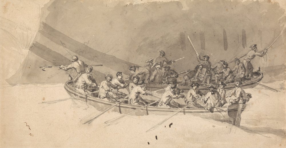 Kaksi venettä miehistön kanssa, tutkimus Royal William at Sea tekijältä Samuel Scott