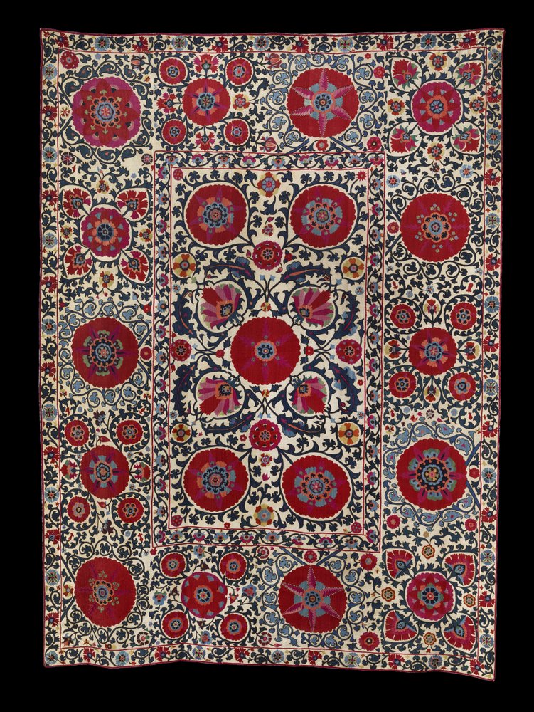Shakhrisyabz Suzani, n. 1800 (silkkikirjonta puuvillapohjalle) tekijältä School Uzbek