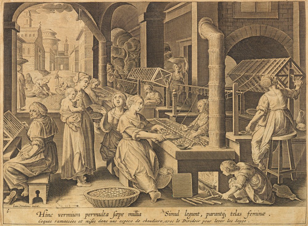 Silkkiuutto Vermis sericus, vuoden 1640 jälkeen. tekijältä Stradanus