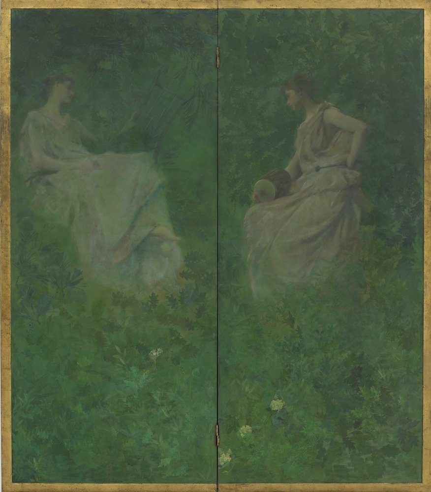The Four Sylvan Sounds, 1896-97 (öljy puulevyille) tekijältä Thomas Wilmer Dewing