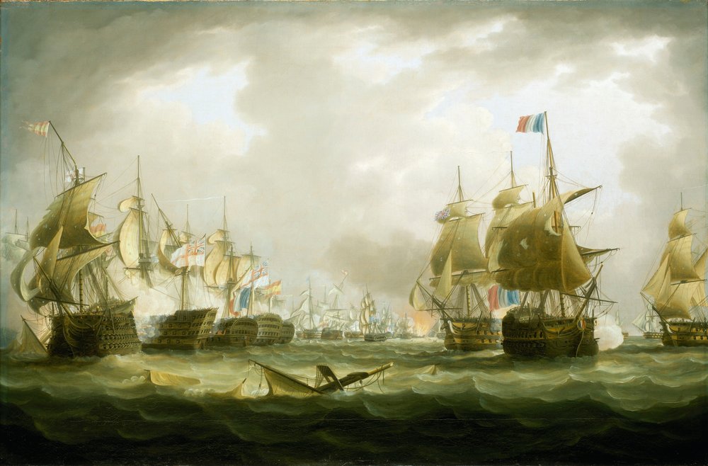 Trafalgarin taistelu, 21. lokakuuta 1805, taistelun alku, 1800-luvun alku (öljy kankaalle) tekijältä Thomas Buttersworth
