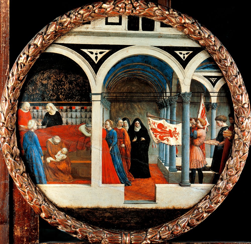 Tommaso Masaccio (1401-1428) syntymä, tempera kankaalle, halkaisija 56 cm tekijältä Tommaso Masaccio