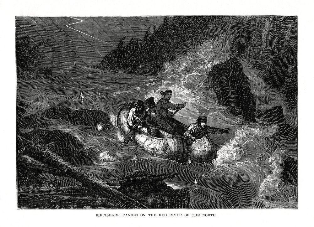 Koivun kuorikanootit pohjoisen punaisella joella, Yhdysvallat, 1877 tekijältä Unbekannt