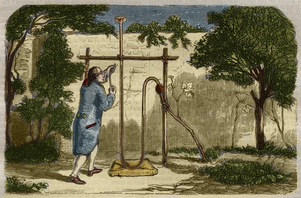Kasvitiede: Stephen Halesin (1677-1761) kokemus seven nousuvoimasta vuonna 1727. Kaiverrus vuodelta 1859 "" Le Musee Des Sciences -kirjassa" tekijältä Unknown artist