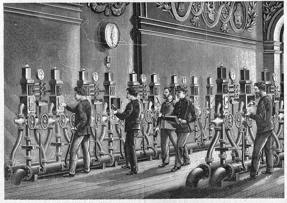 Pneumaattinen postitoimisto, Place de la Bourse Pariisissa vuonna 1888. tekijältä Unknown artist