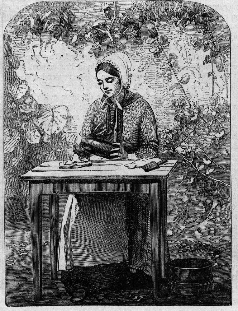 Samppanjaviinin pullotus. Kaiverrus vuodelta 1864. tekijältä Unknown artist