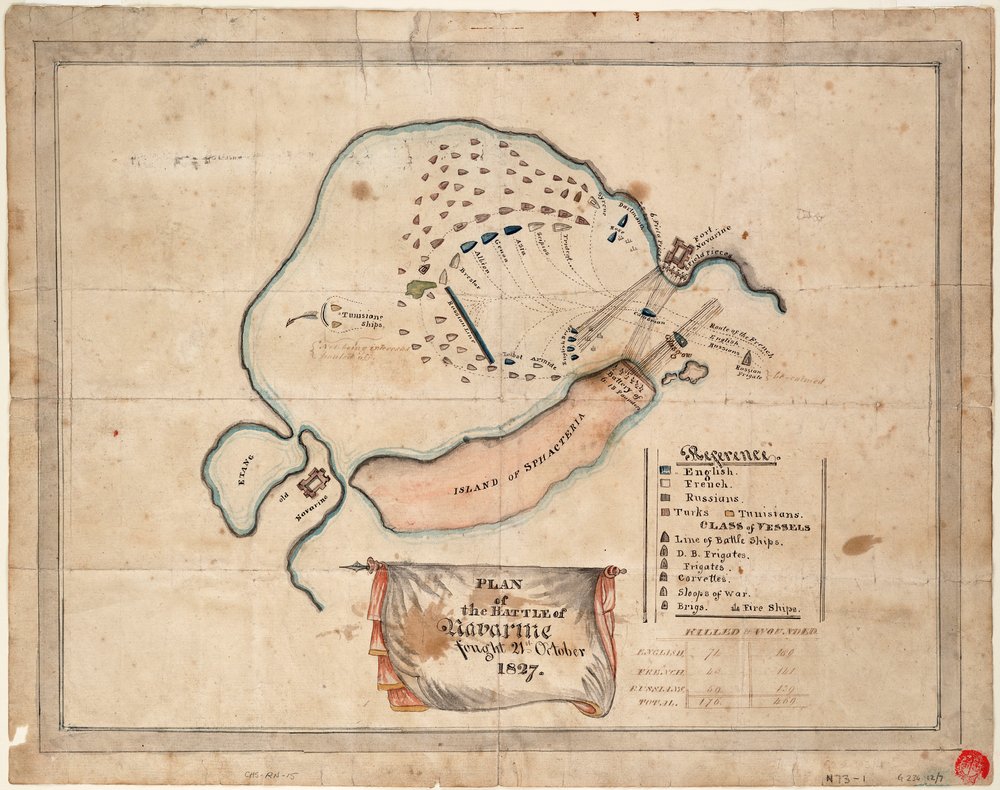 Navarinon taistelun suunnitelma, 21. lokakuuta 1827. tekijältä Unknown artist
