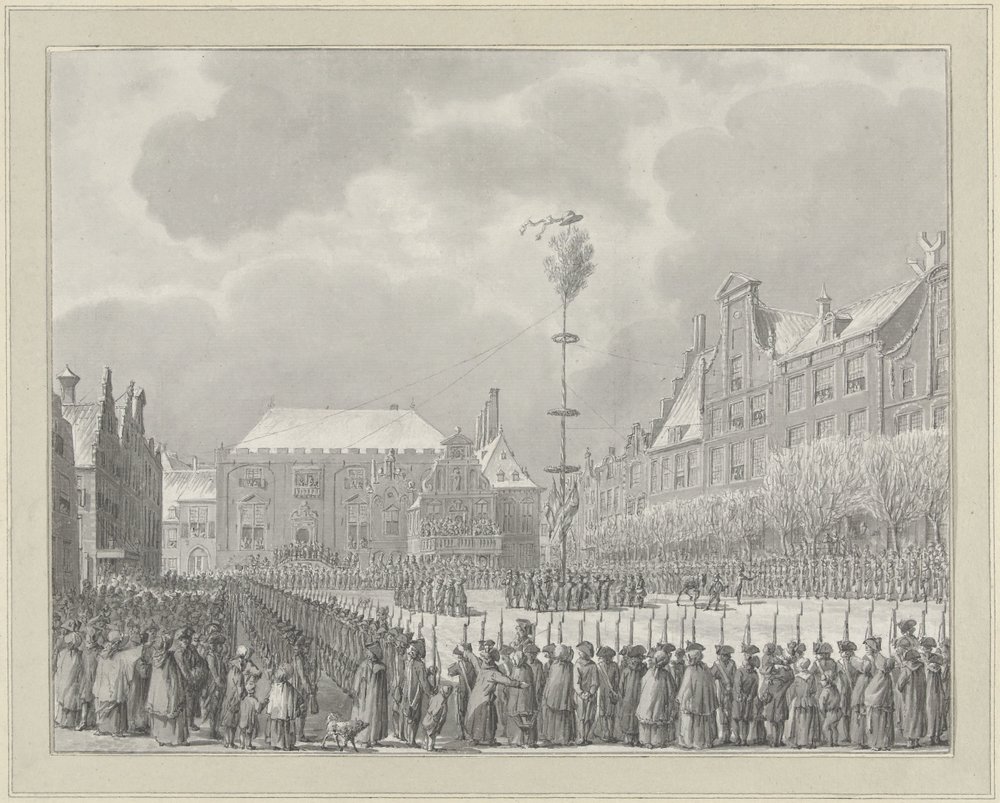 Stadtholder-oikeuden lakkauttaminen Grote Marktissa Haarlemissa, 1795 tekijältä Vincent Jansz. van der Vinne
