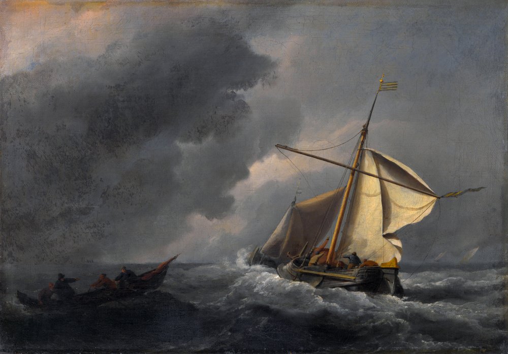 Hollantilainen alus kovassa tuulessa tekijältä Willem van de Velde the Younger