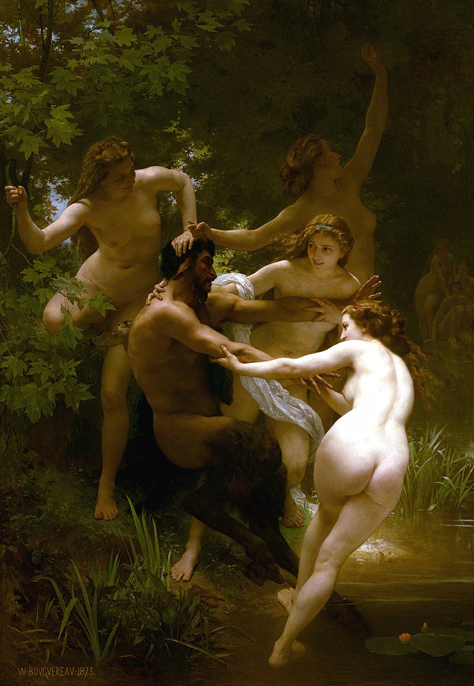 Nymfit ja satyyri tekijältä William-Adolphe Bouguereau