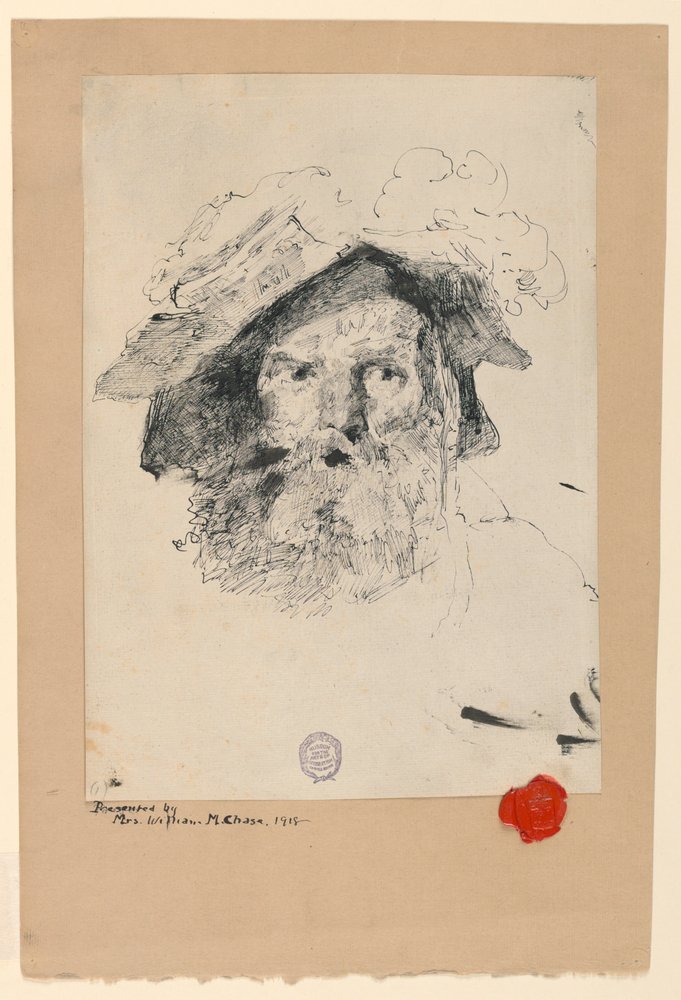 Piirros, parrakas miehen pää, 1872-78 tekijältä William Merritt Chase