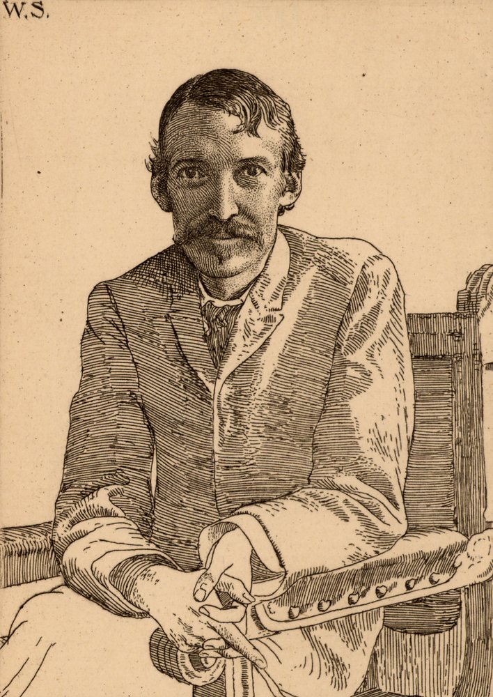"Robert Louis Balfour Stevenson (1850-1894) skotlantilainen kirjailija tekijältä William Strang