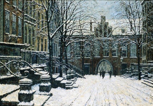 Mariacka Street, Gdansk in Winter, n.1920 (öljy kankaalle) tekijältä Willibald Werner