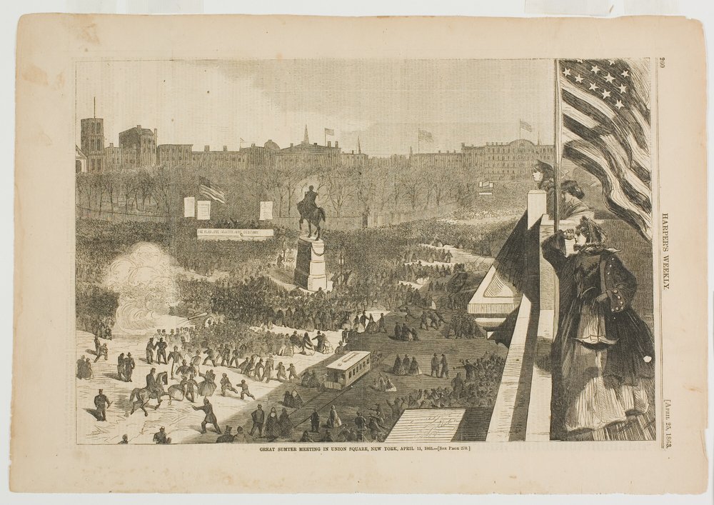 Suuri Sumterin kokous Union Square -aukiolla, New York, 11. huhtikuuta 1863. tekijältä Winslow Homer
