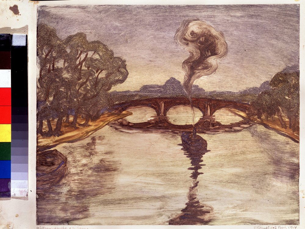 Vene Seinen. (Vene Seinen rannalla). Peinture de Jelisaveta (Elisabeth) Sergeevna Kruglikova (Elizaveta Sergeevna Krouglikova) (1865-1941), estampe (monotyyppi) tekijältä Yelisaveta Sergeyevna Kruglikova