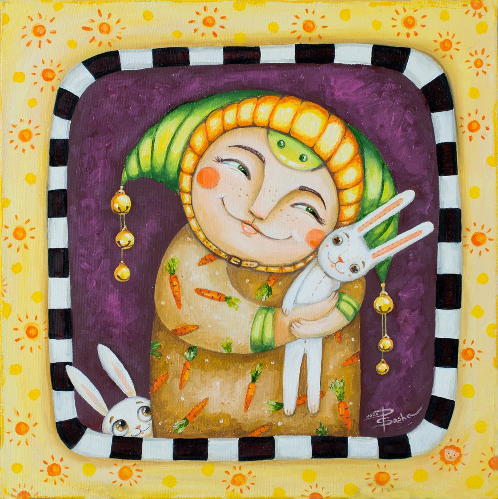 Hymyilevä hahmo ja puput tekijältä Aleksandra Paranchenko