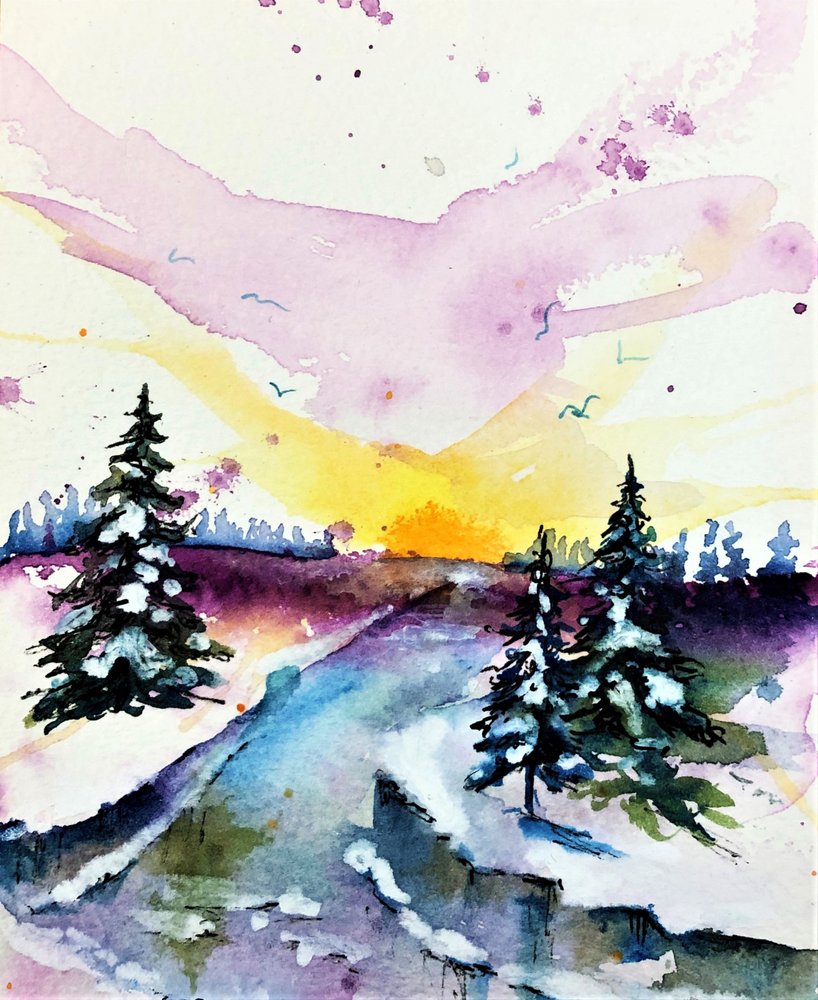 Värikäs talvinen auringonlasku tekijältä Anda Bieza